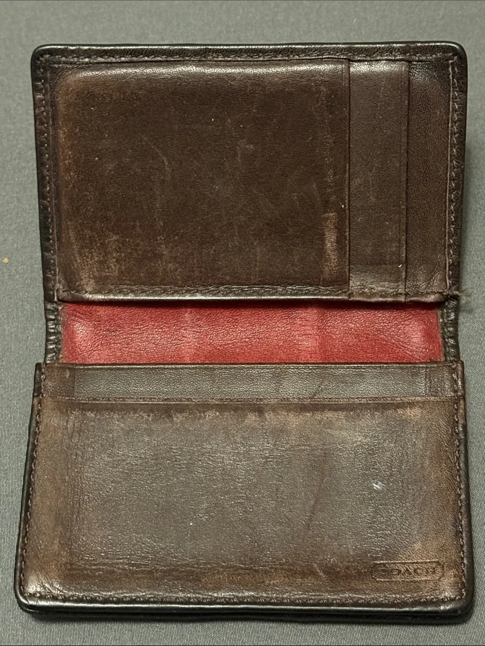 Coach Brown Leather & Signature Canvas Card Holder